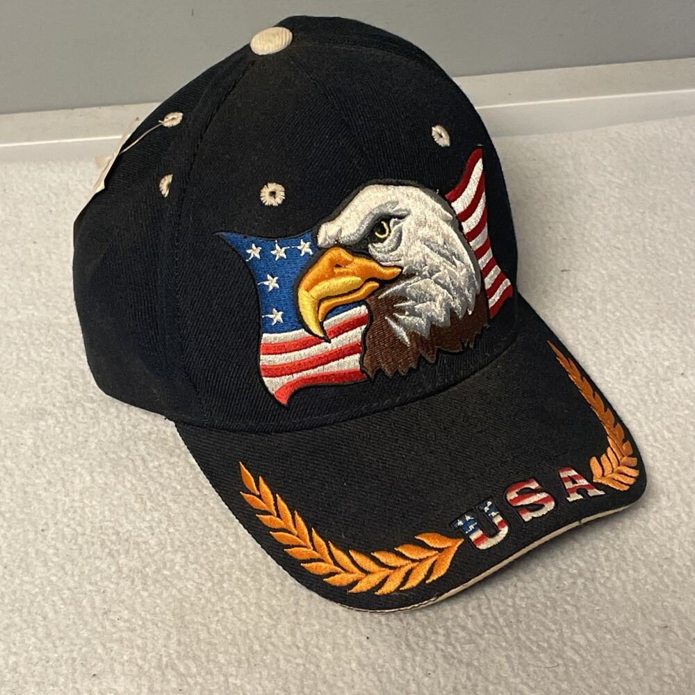Vintage 90s Sams Cap Eagle American Flag USA Hat NWT Deadstock Snapback Black